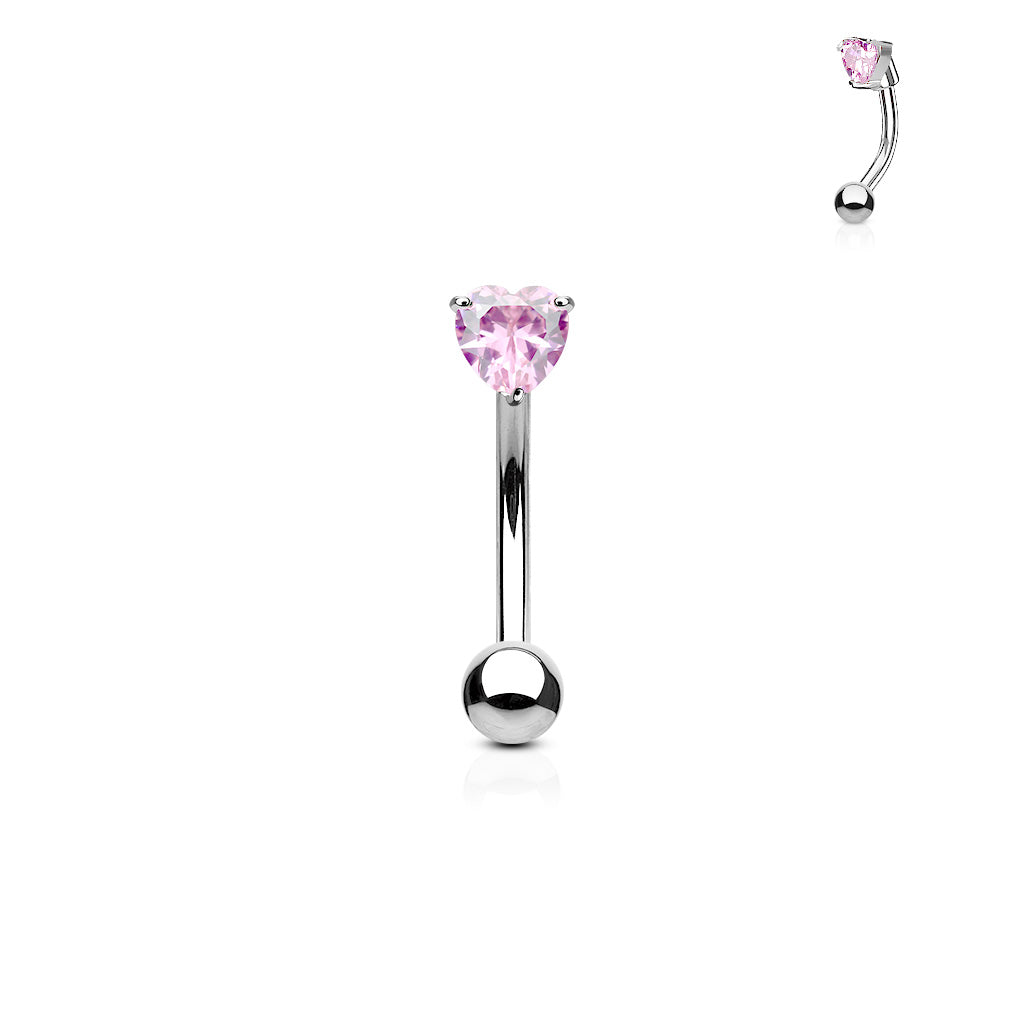 Heart CZ Prong Set Top Surgical Steel Eyebrow Rings